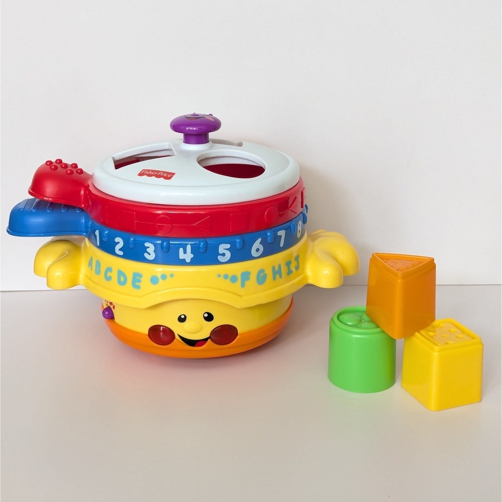 VTG Fisher Price Laugh Learn Stack Nest Musical Pots Pans w/Blocks No Spoon 2004